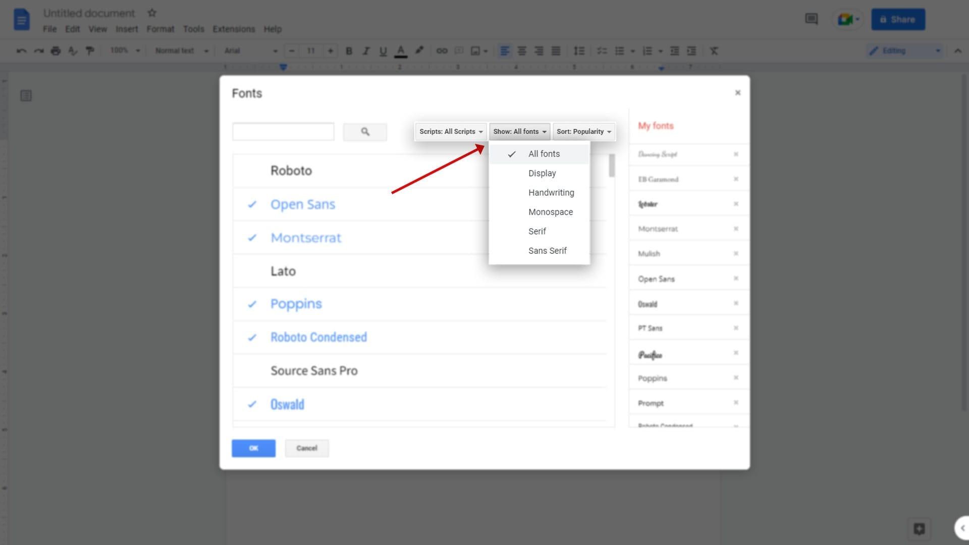 تغییر نحوه نمایش فونت ها در Google Docs