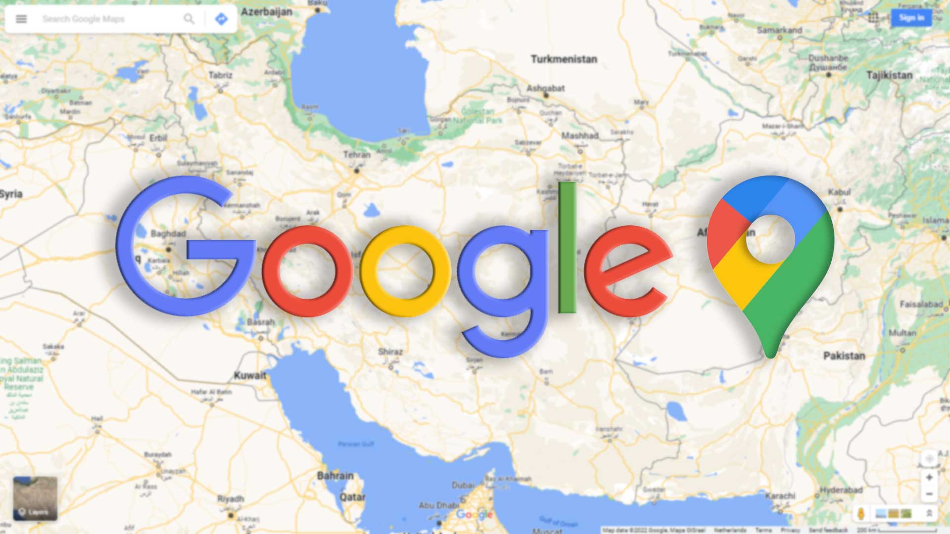 لوگوی گوگل مپ روی نقشه ایران