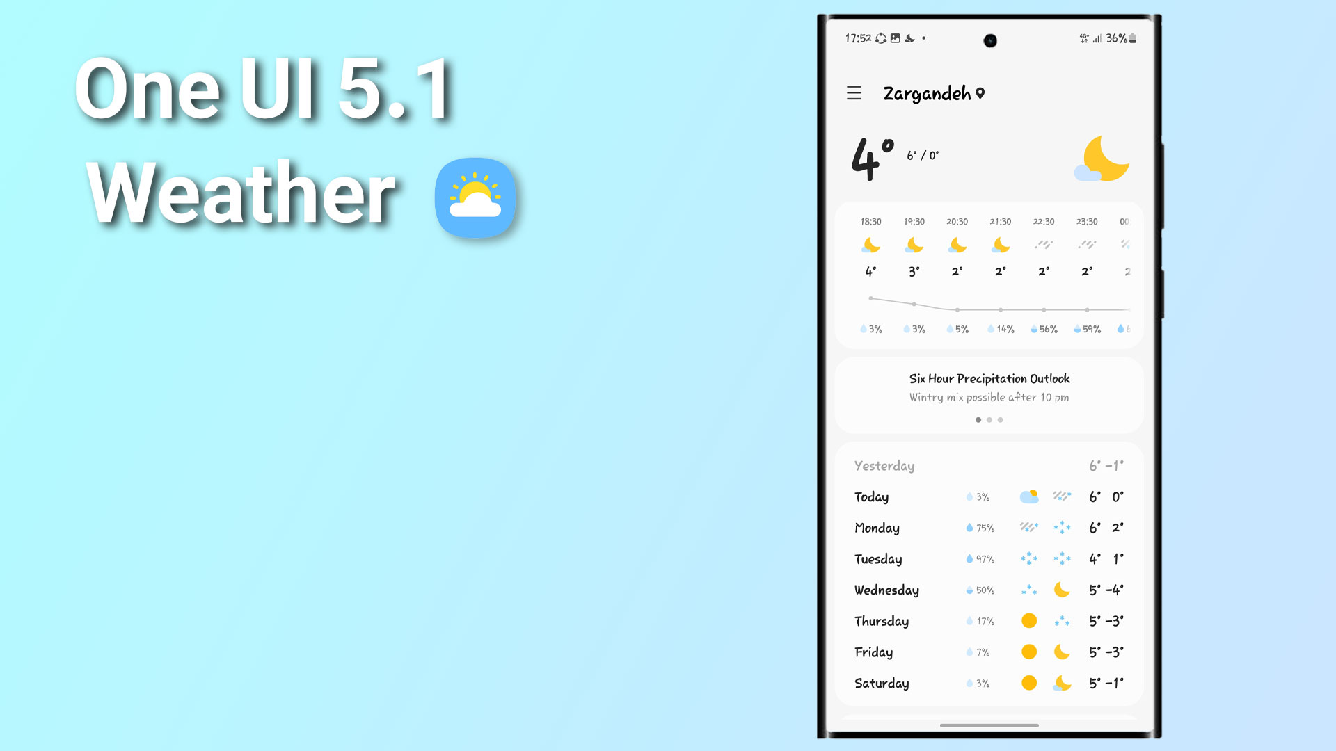 برنامه آب و هوا در One UI 5.1