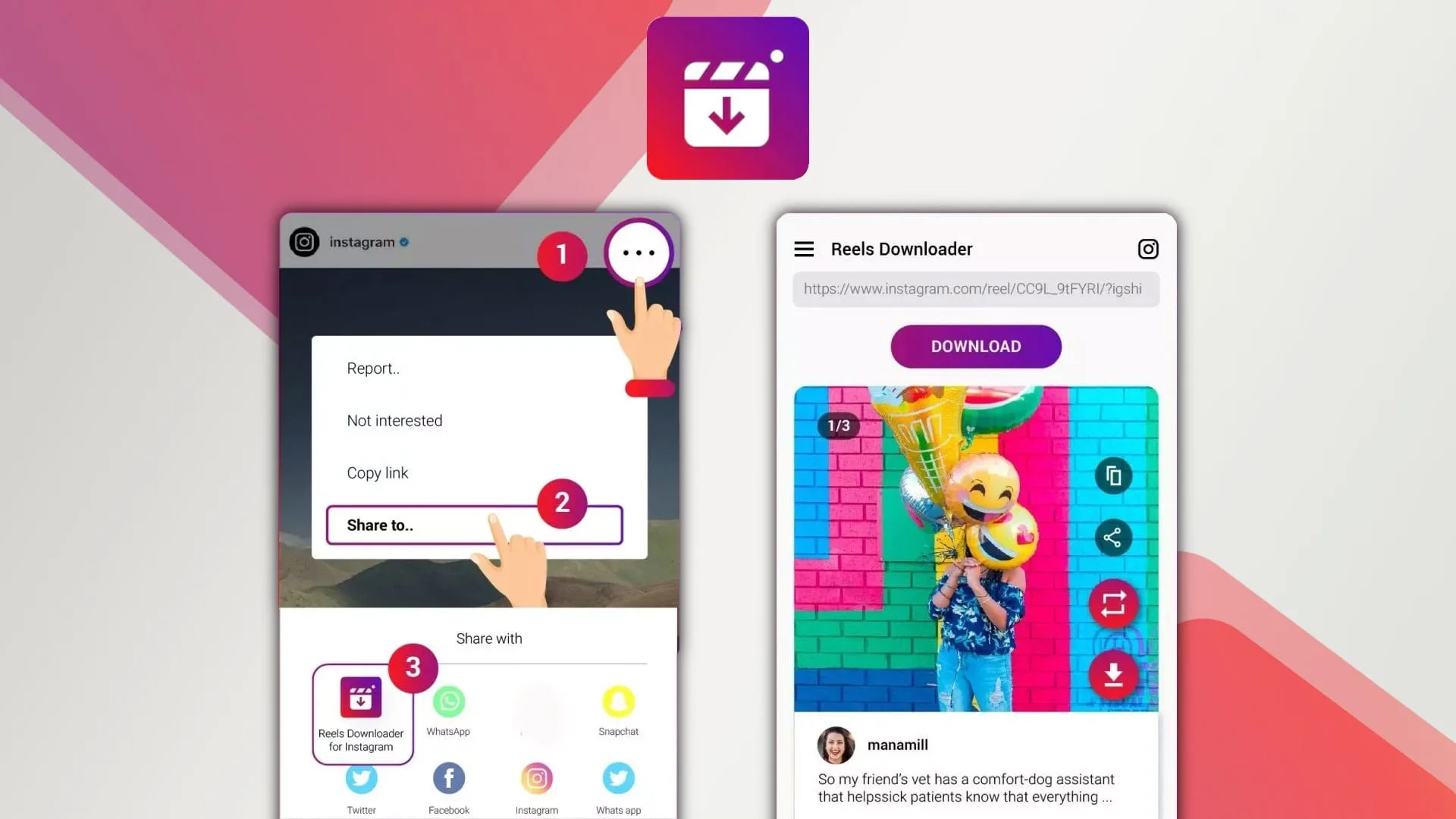 برنامه Reels Video Downloader for Instagram