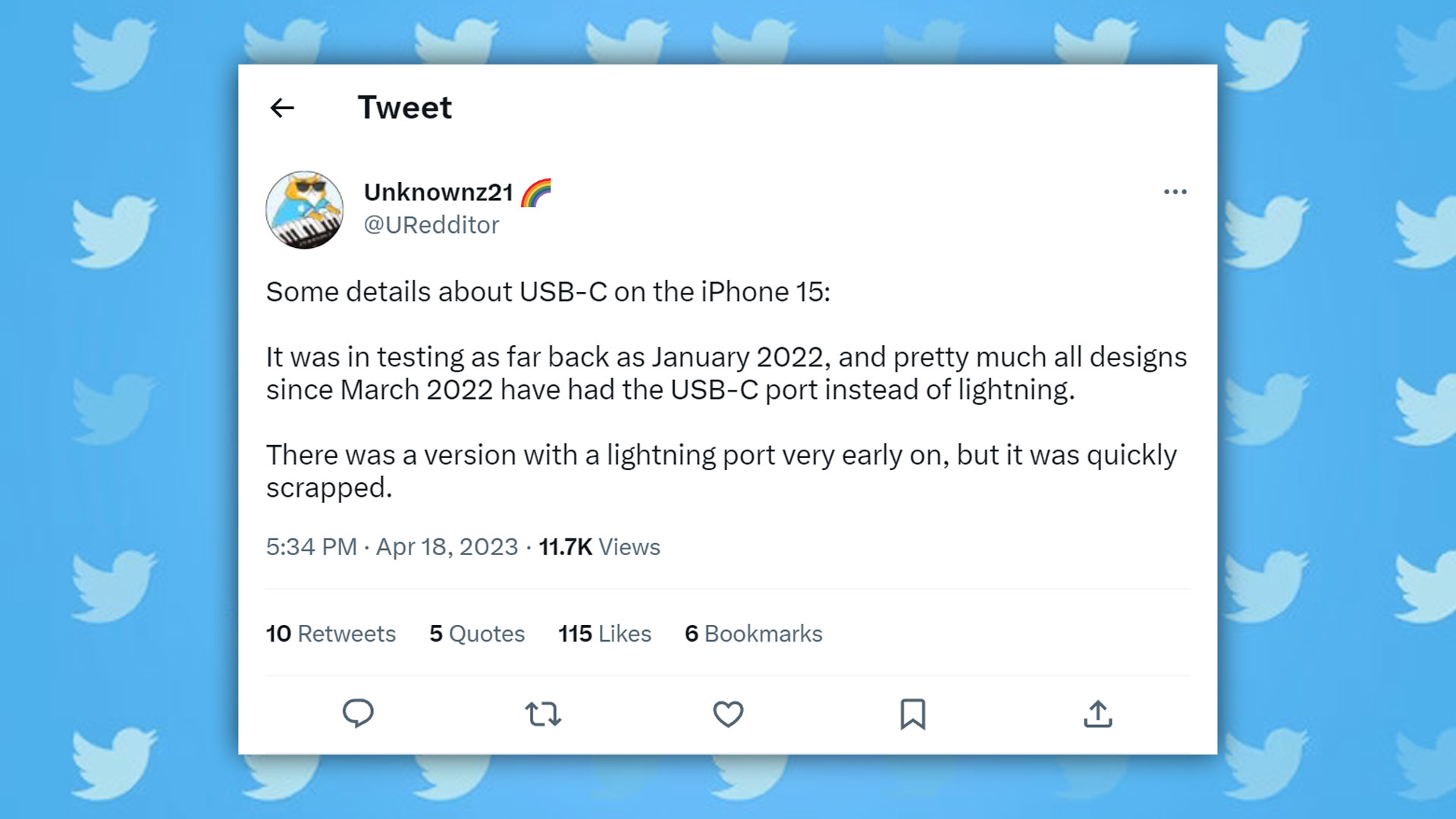 توییت در مورد طراحی آیفون 15 با USB-C