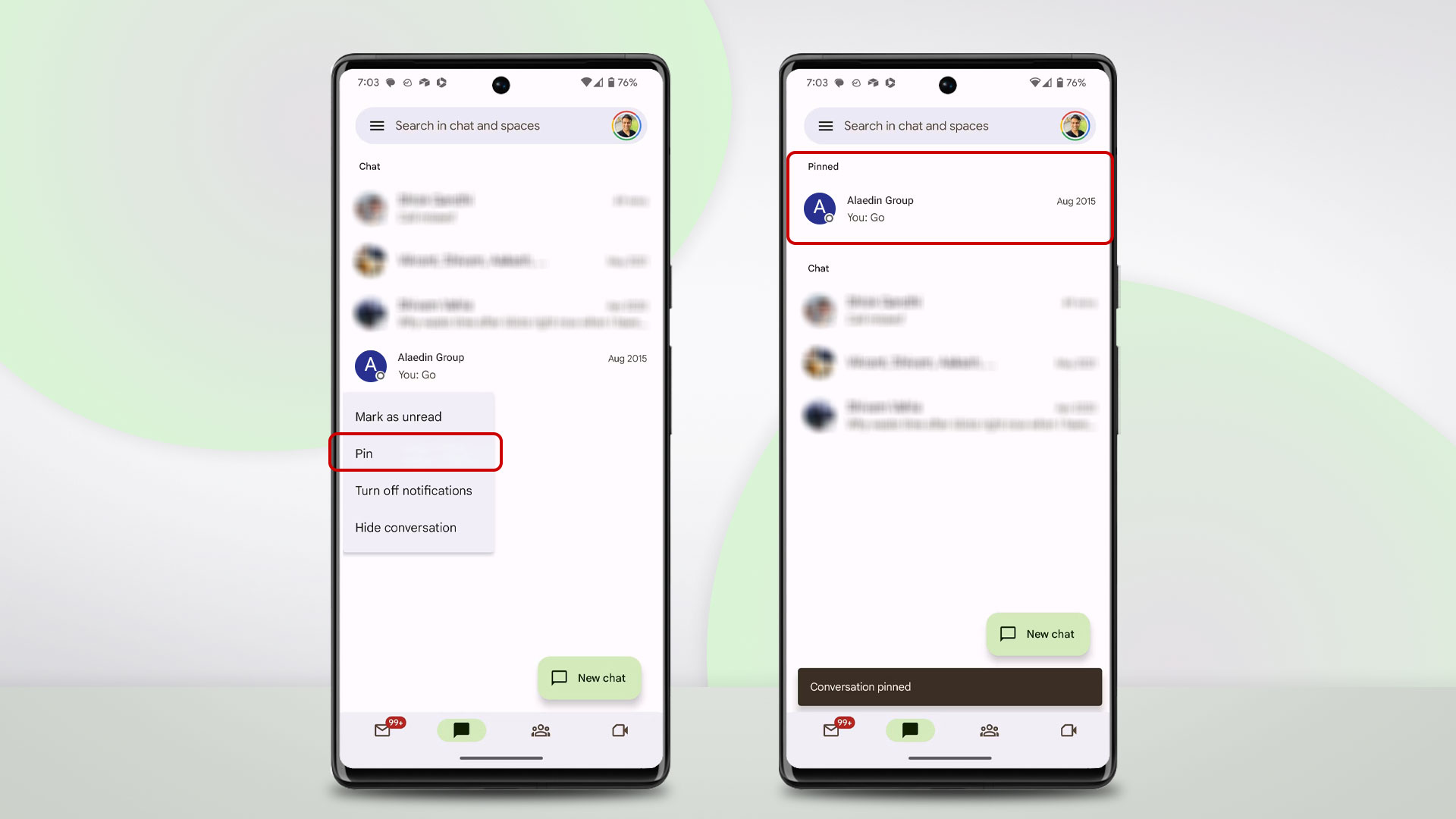 پین کردن مکالمات مهم در Google Chat