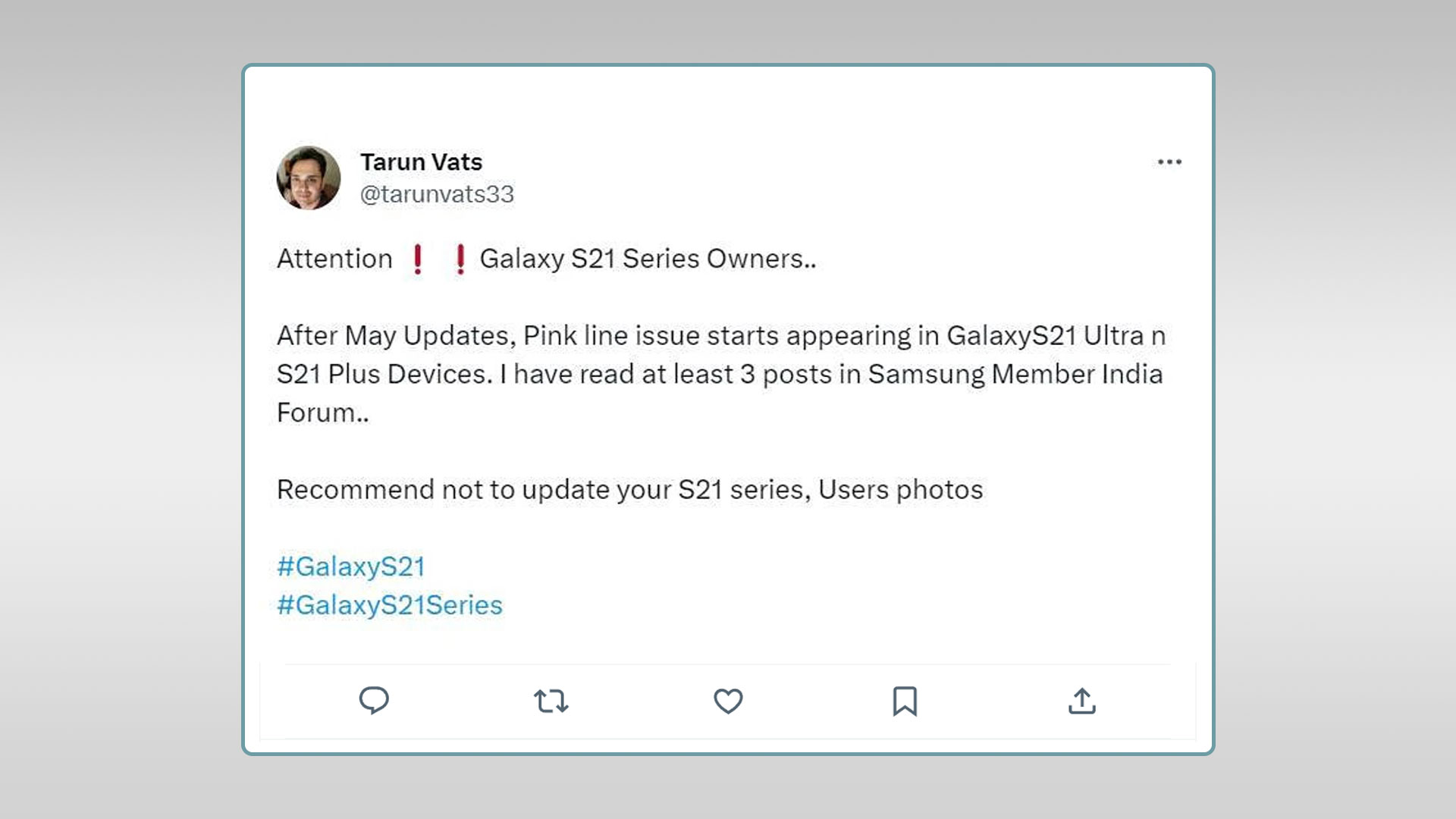 کاربر مشکلات صفحه نمایش Galaxy S21 را گزارش می کند