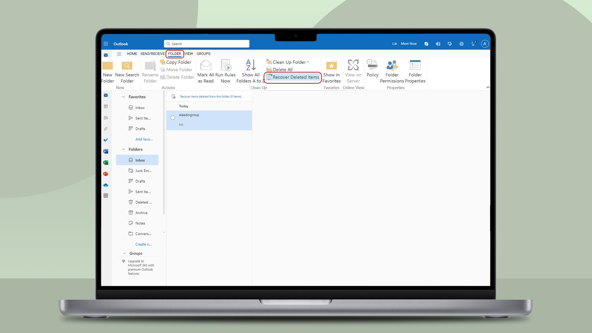 استفاده از ابزار recover deleted items در Outlook