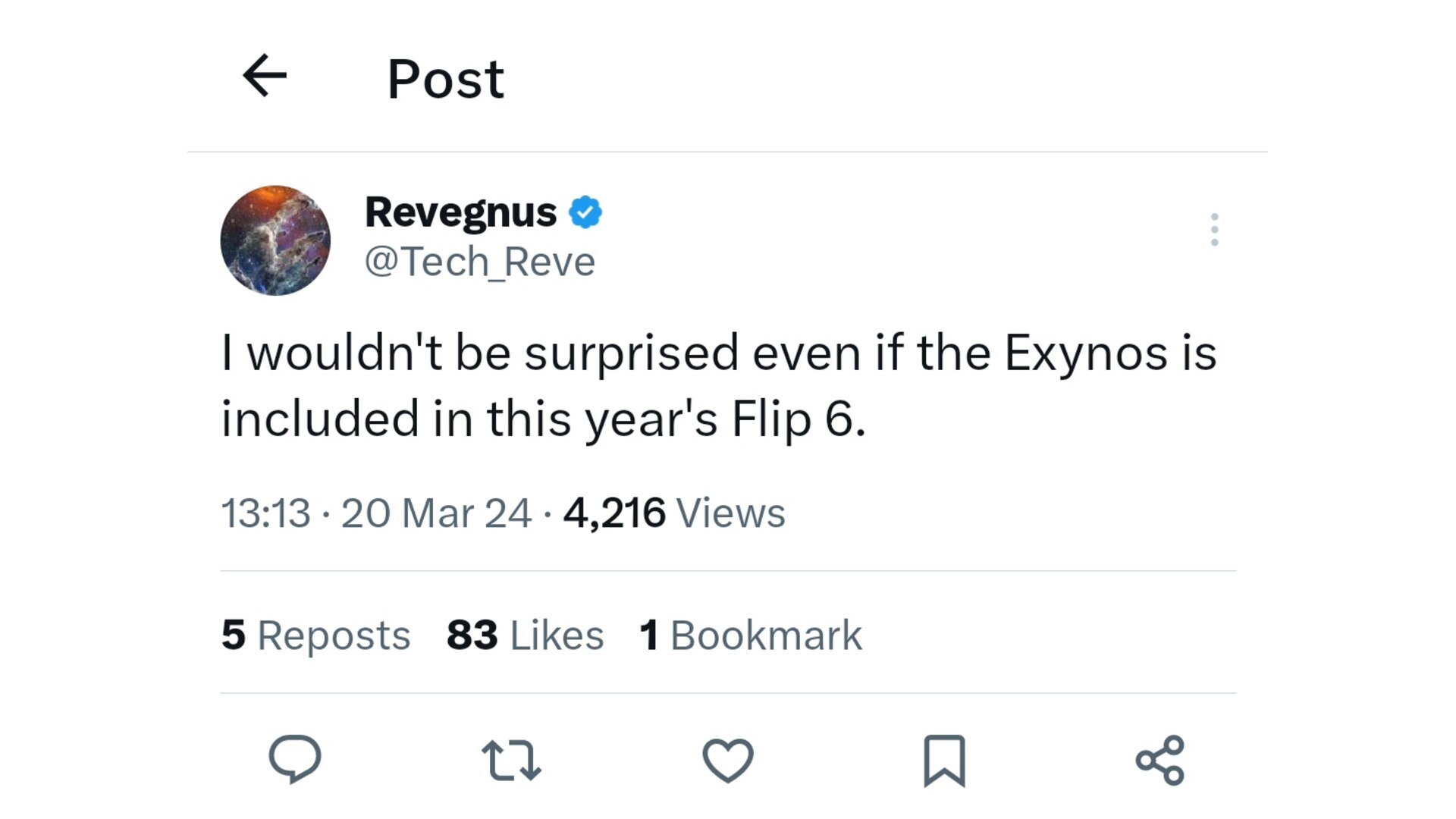 توییت Revegnus درباره گلکسی زد فلیپ 6