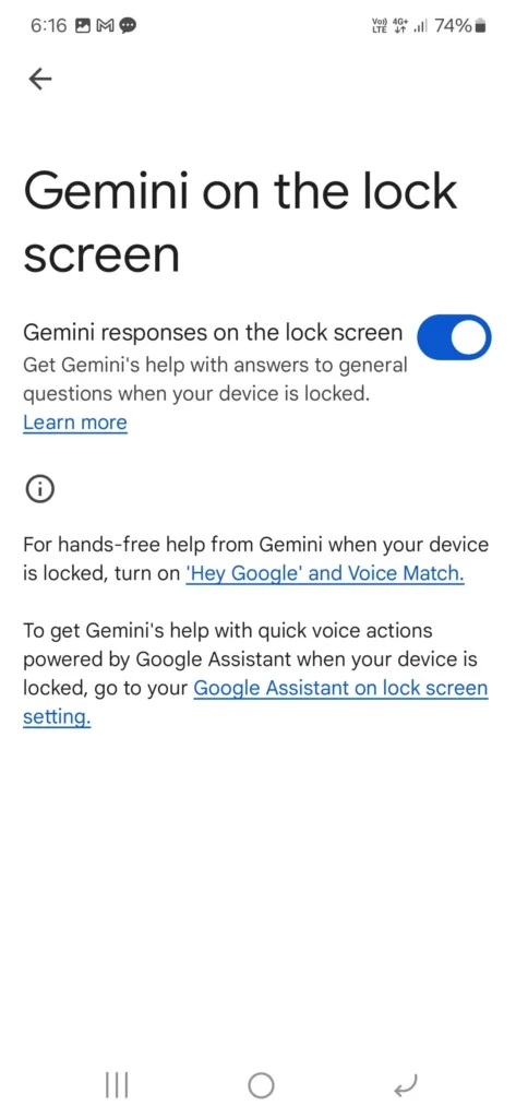 برنامه Google Android Gemini در صفحه قفل