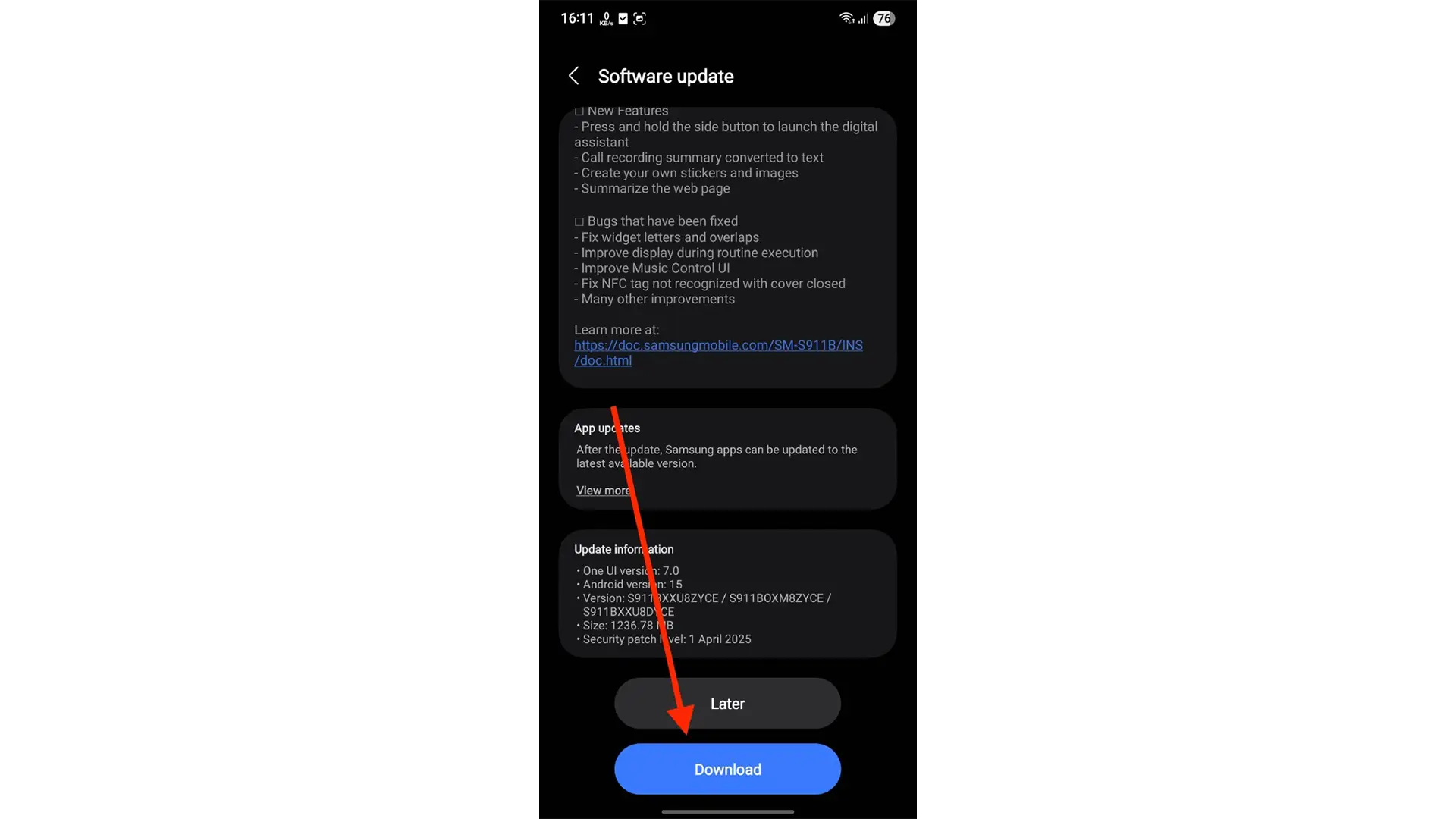 نصب آپدیت One UI 7