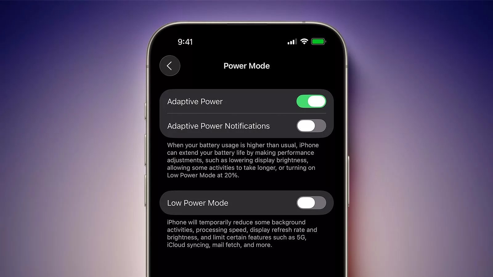 قابلیت‌ Adaptive Power Mode در iOS 26