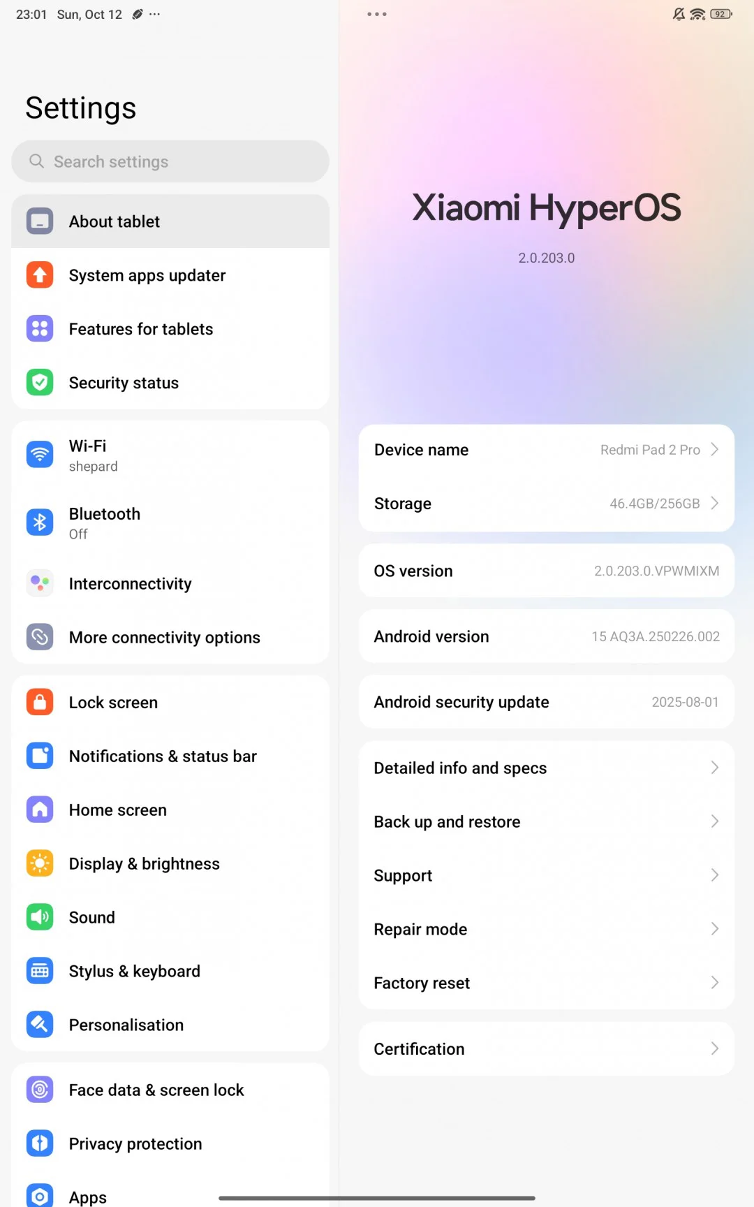 رابط کاربری ردمی پد ۲ پرو