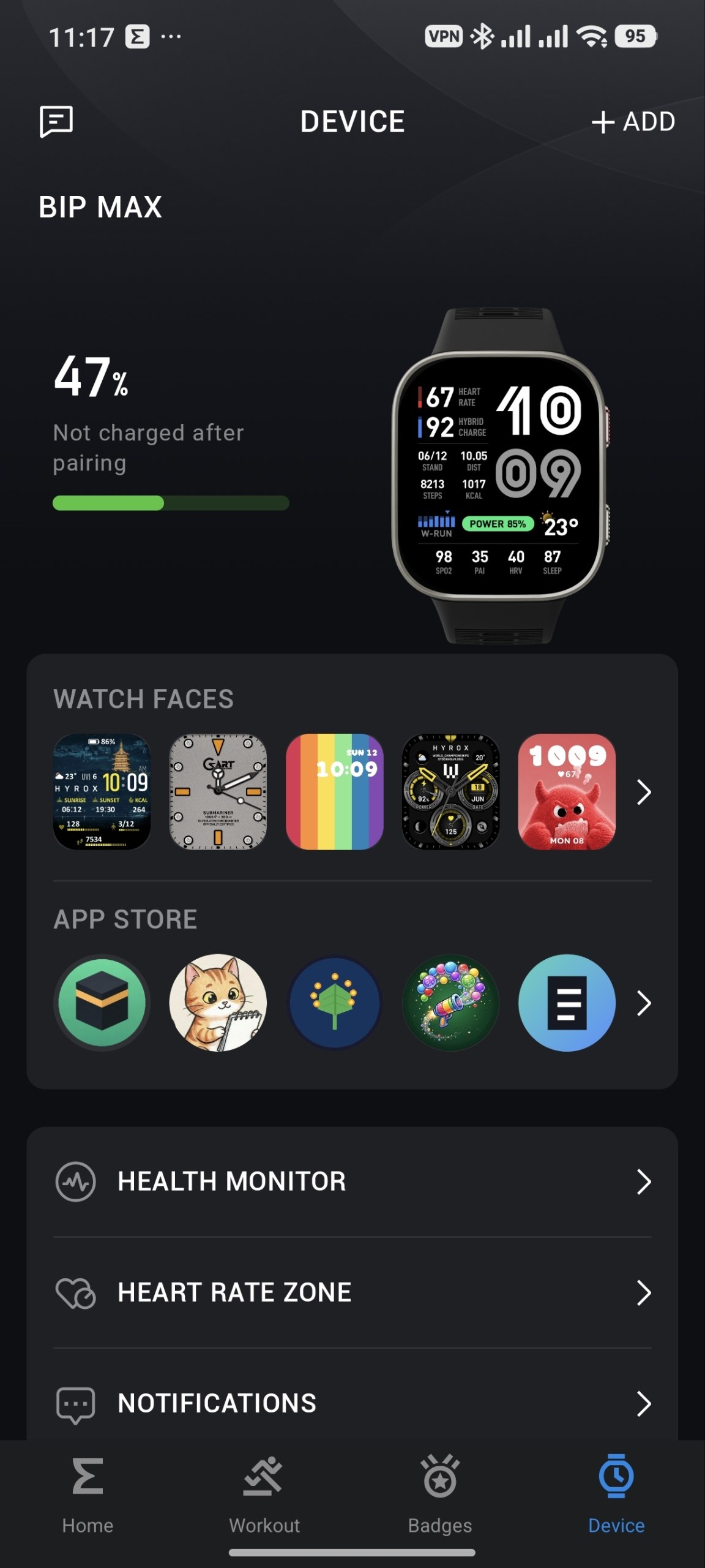 رابط کاربری اپلیکیشن Zepp App برای ساعت آمیزفیت بیپ مکس