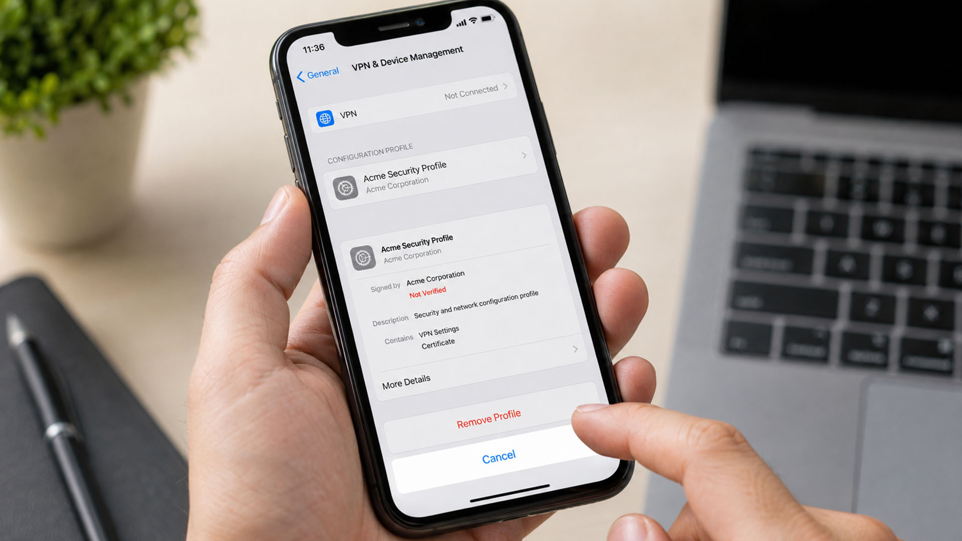چک مسیر VPN & Device Management در آیفون